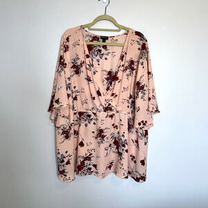 Torrid Womens Lily Babydoll Georgette Blouse Size 4X Floral Bell Sleeve Stretch